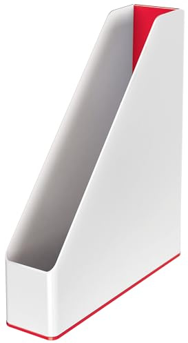 Leitz WOW Stehsammler A4, 4er Pack, Zur Aufbewahrung von Dokumenten und Zeitschriften, Ideal für Büro, Home Office & Schule, Zweifarbiges Design, Duo Colour, Weiß / Rot, 53621026