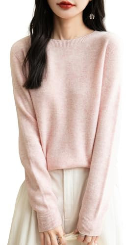 Chanyarn Maglione Girocollo da Donna in 100% Lana Merino 2025 Maglione Lavorato a Maglia Senza Cuciture a Maniche Lunghe (Pink,L)