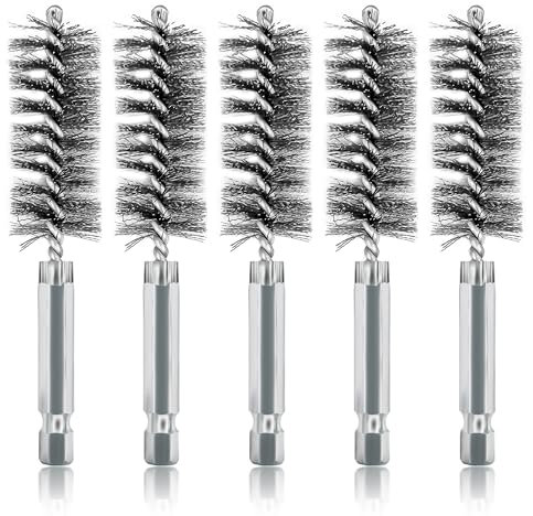 ASNOMY 5 Stück 20mm Drahtbürste für Bohrmaschine, Verschiedene Größen Zylinderbürste, mit Sechskantstange Edelstahl-Lochbürste, Zylinder-Drahtbürste für Bohrmaschine Polier Schleifen Reinigung