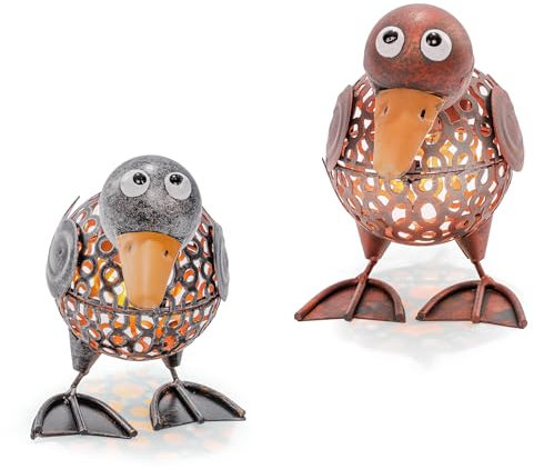 esotec Solar Gartenfiguren Vogel-Paar | Dekofiguren AKKU LED | Gartendeko Balkondeko Gartenbeleuchtung Solarfigur Grabdekoration Tierfiguren Terrassendeko outdoor METALL kupfer und silber 103103