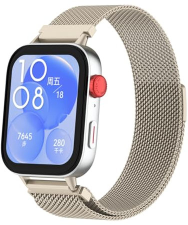 NewJourney Armband Kompatibel mit Huawei Watch Fit 4/Watch Fit 4 Pro/Fit 3 Edelstahl Ersatzarmband Metall Mesh mit Magnetverschluss Uhrenarmband für Damen Herren Armbänder(Sternenlicht)