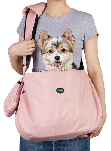 Ownpets Hundetragetasche Bis 11kg Mit Schulterpolster und Fronttasche, Sling, Tragetücher für Hunde, 29 cm Tief * 47 cm Breit, Rosa