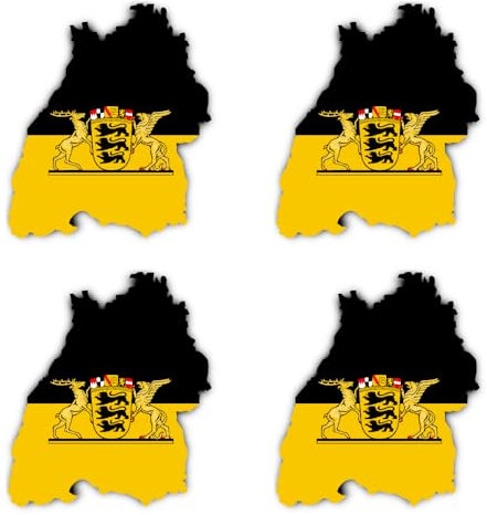 Aufkleber: 100 mm, 4 Stück - Silhouette Flagge/Flap-Map - Deutschland - Baden-Württemberg - DE - BW - mit Wappen - für Auto, Laptop und mehr