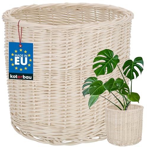 KOTARBAU® Weidenkorb zum Bepflanzen Weiß Höhe 28 cm ⌀ 33 cm Übertopf Korb aus Weide Pflanzkorb geflochten Pflanzkörbe Outdoor Korbübertöpfe für Balkon Blumentopf geflochten