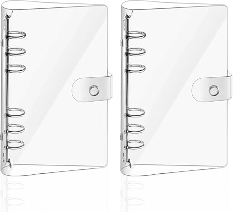 2 Transparente Wasserdichte Ringbücher A6, Nachfüllbar mit Druckknopf für Büro & Schule