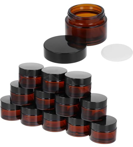 QWORK® Lot de 12 pots en verre ambré de 30 ml avec couvercles noirs, récipients polyvalents de protection UV, pour huiles essentielles et lotions