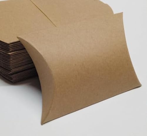KEILEOHO 150 Stück Kissenschachtel Kraftpapier Braun mit Juteschnur, 13 x 8,8 x 3,5 cm Kleine Kissen Geschenkboxen für Hochzeit, Geburtstag, Festival, Party