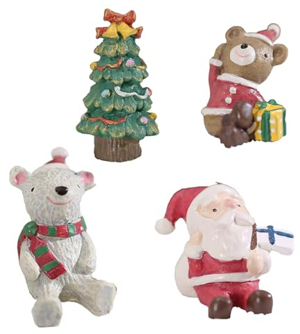 MFUOE 4 ornamenti natalizi per acquario orso Babbo Natale orso polare figurine albero di Natale micro paesaggio creare atmosfera festiva decorazione per acquario pianta in vaso
