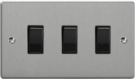 Varilight 3-Gang 10A 1- or 2-Way Rocker Switch (Twin Plate) Brushed Steel