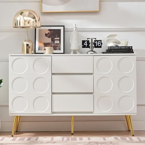 KOMHTOM Meuble de Rangement Blanc avec 2 Portes et 3 tiroirs, Buffet de Salon avec cloison réglable Commode Chambre