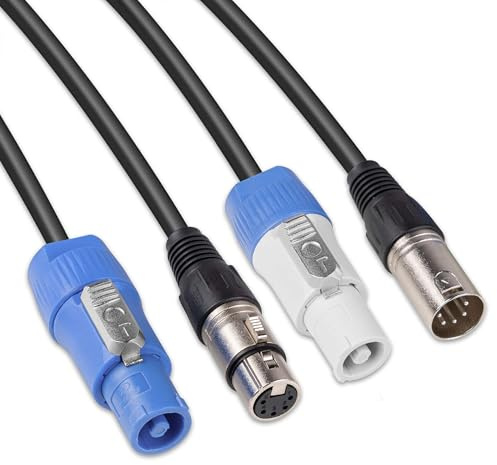 PD Connex CX11-10 PowerCon Cable 10m, Combi Cable for Power and 5-Pin DMX, XLR Female & PowerCON A to Male B, Daisy-Chaining DMX Lighting Fixture, Durable Professional Stage Use