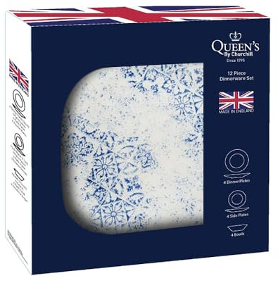 Queens by Churchil Algarve - Vajilla de 12 piezas, color azul