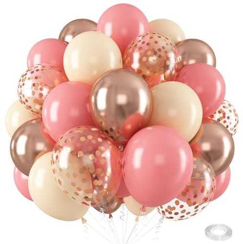 Ovanda Rosa Luftballons, Hochzeitsdeko Luftballons Geburtstag 12 Zoll Große Latexballons in Rosa, Konfetti Ballon Set für Mädchen Geburtstag Baby Shower Hochzeit Jugendweihe Party Deko