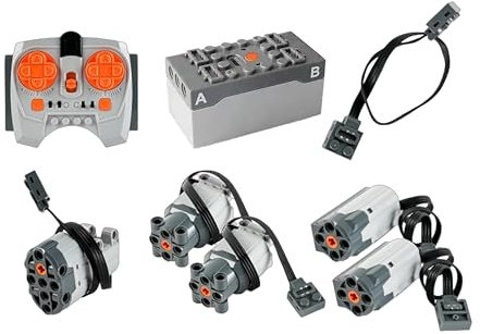 Fonction servo moteur - Kit de 8 moteurs électriques pour jouets - Technologie Power Functions avec télécommande et batterie (rechargeable) - Compatible avec Lego - Câble d'extension - Compatible avec
