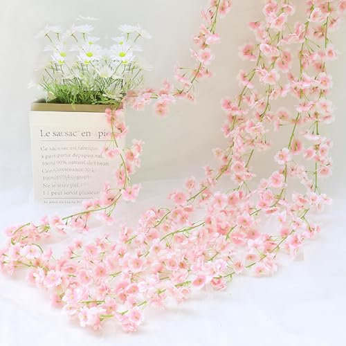 2x Blumengirlande Frühling Kirschblüten Deko, 180cm Künstliche Kunstblumen Girlande Blumen Hängend, Seidenblumen Kunstblumen Kirschblüten Girlande für Frühlingsdeko Innen Außen Hochzeit Garten Deko