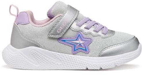 Geox J SPRINTYE Girl A Sneaker, Silver/Lilac, 33 EU