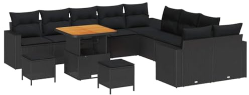 vidaXL Gartensofa-Set 17 STK. 10-Sitzanzahl Schwarz Poly-Rattan