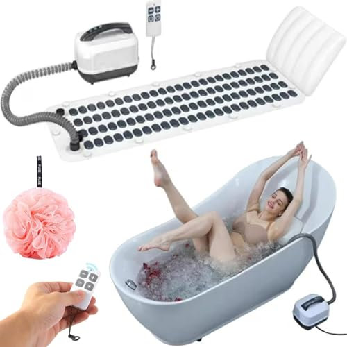 HydraSpa Bath Mat, Hydra Spa Bubble Bath Mat Tub Spa Massager, Full Body Waterproof Spa Mat for Bathtub, 6-Speed Bubbles, Remote Control & Non-Slip Suction Cups