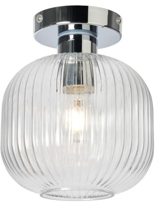 LITECRAFT Karson Ceiling Light Bathroom Ribbed Glass Flush Mount - Polished Chrome