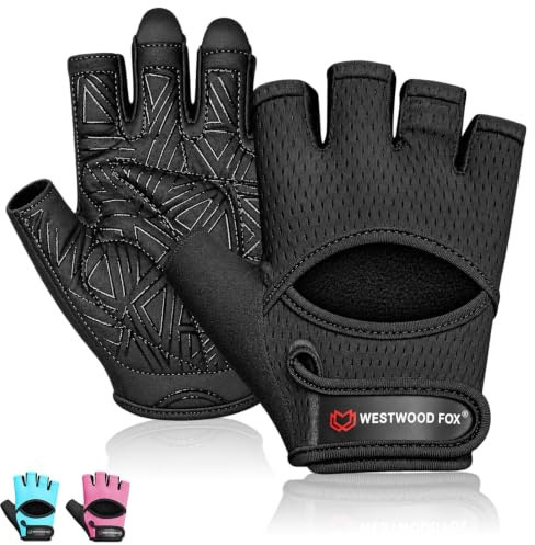 WESTWOOD FOX Fitness-Handschuhe für Damen und Herren, belüftete Handschuhe für Gewichtheben, Fitness, Radfahren und Training, mit dicker Polsterung, vollständiger Handflächenschutz, rutschfester Griff