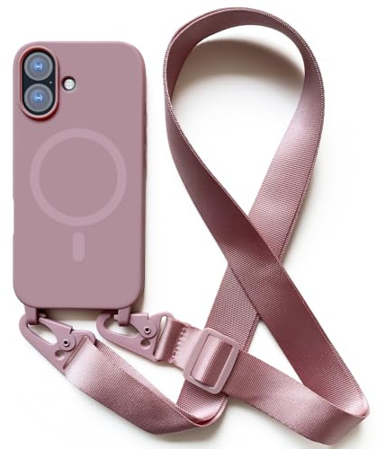 2NSPDRGNI Crossbody Case Compatible with iPhone 17,Wireless Charging Shell with Adjustable Neck Cord Lanyard Strap,Rose gold