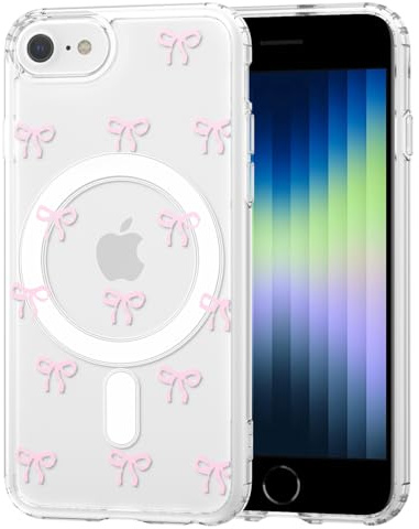 TVVTPU Magnetica Cover per iPhone 8/SE 2022/2020/7 Compatibile con MagSafe, Custodia Trasparente con Motivo a Fiocchi Silicone TPU Bumper Protezione Antiurto Antigraffio Case, Rosa