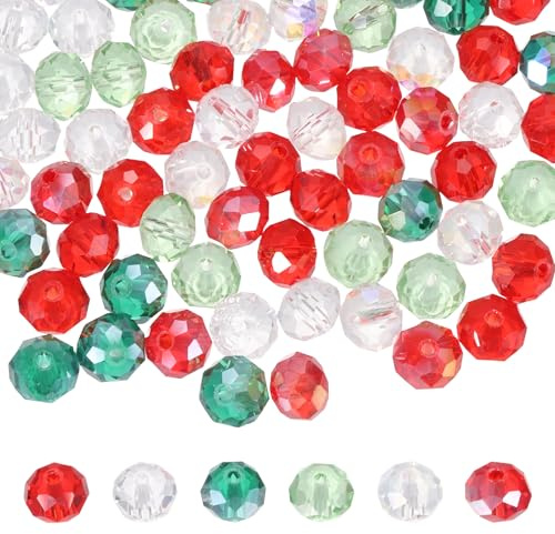 PATIKIL 450 Piezas De Cuentas De Vidrio Facetadas 6mm Rojo/Verde/Blanco | Rondelle, Abalorios De Cristal Checo Al Por Mayor Variados, Para Hacer Joyería Pulseras Collares Pendientes