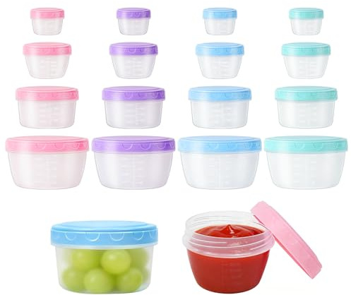 YBCCBY 16 Pcs Small Food Containers with Lids, 80ml 120ml 300ml 600ml | Round Plastic Food Container, Colorful Snack Pots, Stackable Food Storage Jars, for Food Storage Snacks Fruit