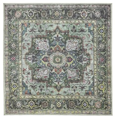 RugVista Georgia Oriental Teppich, 240 x 240 cm, Grün/Multi | Orientalische, Quadratisch, Mittlerer Stapel, Maschinenwäsche, Oeko-Tex 100