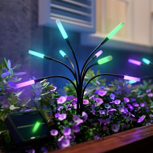 Nanoleaf Solarlampen für Außen Garten (2er Set) mit Fernbedienung, 8 adressierban warmweißem/multicolor LEDs, Firefly Solarlicht, Timer & Szenen, IP65 wasserdicht, Gartenlichter für Weg, Hof, Terrasse