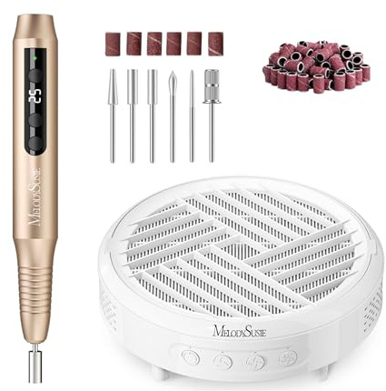 MelodySusie PC180G Nail Drill 20000RPM E File Gold and MelodySusie Compact Hpro Nail Dust Collector for Beginners