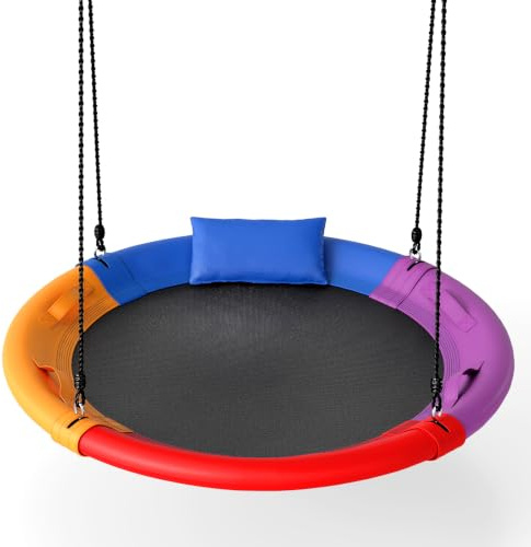 COSTWAY Nestschaukel Outdoor 120 cm, Kinderschaukel mit Kissen & Griffe | Baumschaukel bis 150 kg belastbar für Kinder & Erwachsene, Hängeschaukel Höhenverstellbar, Schaukel für Indoor & Outdoor