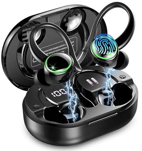 Bluetooth Kopfhörer, 2026 Kopfhörer Kabellos Bluetooth 5.4 Sport tiefer Bass, 56 std Spielzeit In Ear Kopfhörer mit 4 ENC Noise Cancelling Mic, IP7 Wasserdicht Ohrhörer LED-Anzeige für Arbeit, Studium
