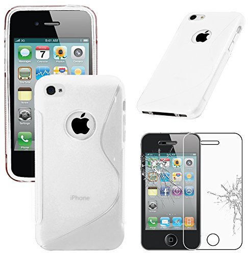 ebestStar - Cover Compatibile con iPhone 4, 4S Custodia Protezione S-Line Design Silicone Gel TPU Morbida e Sottile, Trasparente + Pellicola Vetro Temperato [Apparecchio: 115.2 x 58.6 x 9.3mm, 3.5'']