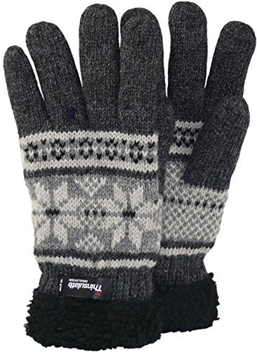 Claus Modes Damen Finger Handschuh mit Norweger Muster Thinsulate, Farben:grau mit dunkelgrau, Handschuhgröße:XL