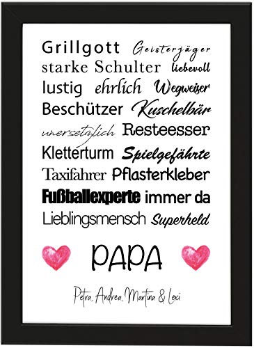 Personalisiertes Vatertagsgeschenk Poster DIN A4 PAPA, Grillgott, Geisterjäger..., gerahmt mit schwarzem Bilderrahmen, Vatertag, Poster mit Rahmen, Weihnachten, Personalisierbare Poster (Papa)