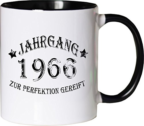 Mister Merchandise Becher Tasse Jahrgang 1966 zur Perfektion gereift Kaffee Kaffeetasse liebevoll Bedruckt Aged to Perfection Geburtsjahr Weiß-Schwarz