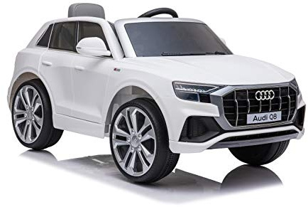 ES-TOYS Kinder Elektroauto Audi Q8 - lizenziert 12V Akku und 2 Motoren- 2,4Ghz + MP3 + Leder + Eva (Weiss)