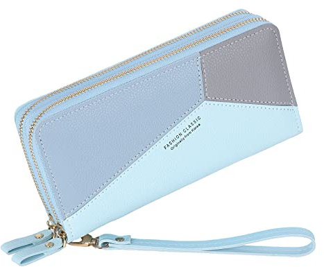 Portafoglio Donna Grande Capacità in Pelle PU - Elegante Portamonete Doppio Strato Con Cuciture, Blu