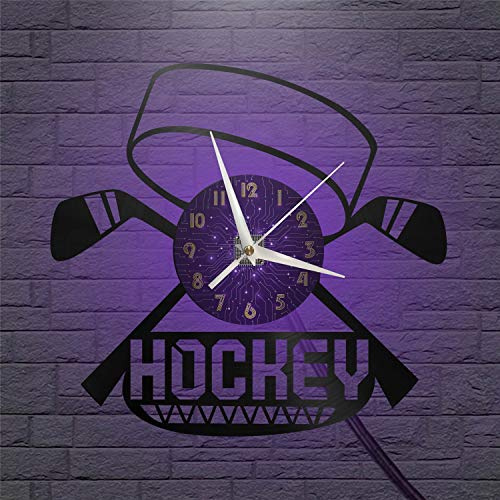 SZG Ice hockey ball knife Vinyl Wall Clock, Vinyl Record Clock Wall Art Black 12 Inch for Living Room Bedroom (P)-without LED