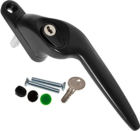 Black Right-Hand Yale UPVC Window Handle Cranked Double Glazing Universal Key Locking - 40mm