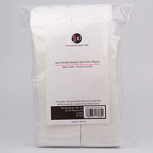 JND Professional 100% Lint Free Absorbent Wipes Pack of 200, Prep, Clean & Finishing Gel Nail Polish Cotton Fabric Pad Wipe