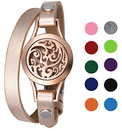 OIDEA Damen Armband Leder Aromatherapie: Rosegold Lederarmband aus Edelstahl Wolke Doppel-Lap mit 10 Filz-Pads Armreif Handgelenk Schmuck Geschenk für Frauen Mädchen