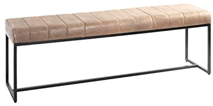 HAKU Möbel Bank braun, schwarz, Echt Leder, Metall - Maße: B 150 cm x H 48 cm x T 38 cm, Style: Industrial