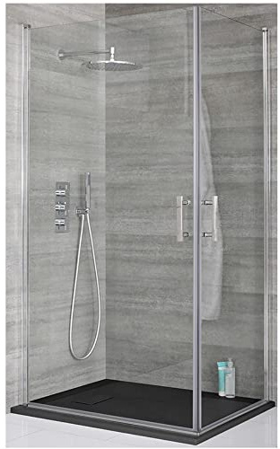 MILANO Chrome Corner Hinged Door Shower Enclosure Graphite Tray 900 x 900mm