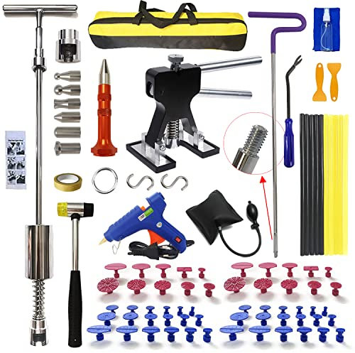 CYGOODS Kit de débosselage sans peinture pour auto, composé de 89 pièces dont des embouts, des extracteurs de renfoncement, un pointeau, un marteau et un crochet, en acier inoxydable