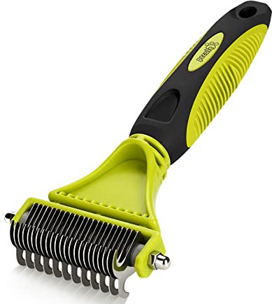 Pecute Double-Sided Dog Brush and Cat Grooming Rake - Removes Loose Undercoat, Knots, Mats - Grooming Kit for Pets