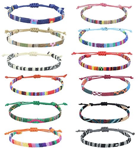 RHQFDM 12 Stück Freundschaft Armbänder,Handgefertigtes Freundschaftsarmbänder,Boho Surfer-Armban,Verstellbares Gewebtes Armband für Kindergeburtstage,Sommerarmbänder für Männer und Frauen