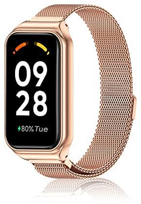 ZoRoll Cinturino Compatibile con Xiaomi Smart Band 8 Active/Redmi Smart Band 2, Inossidabile Intrecciato a Rete Metallo con Cinturino in Acciaio Compatibile con Xiaomi Redmi Smart Band 2 - Oro Rosa