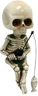 Sanmum Mini Fischer Skelette Figur aus Harz, wetterfest Gartenfiguren, Miniatur Dekofigur für Terrasse Rasen Hof Balkon
